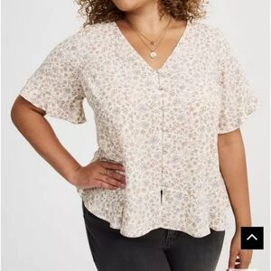 Torrid Cream Floral Blouse